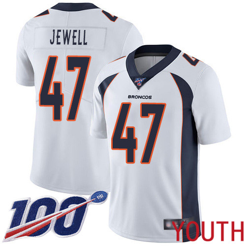 Youth Denver Broncos 47 Josey Jewell White Vapor Untouchable Limited Player 100th Season Football NFL Jersey
